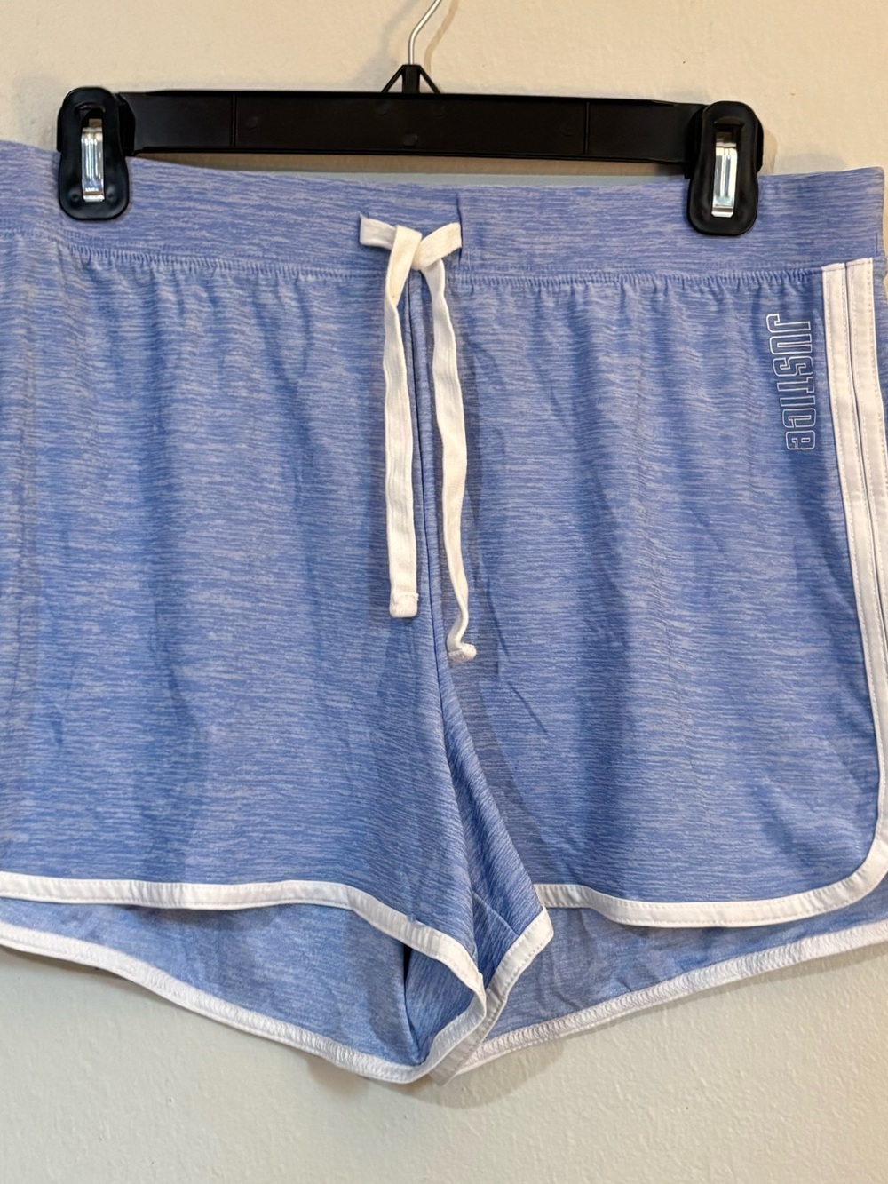 Justice Light Blue Heather Athletic Shorts with White Trim